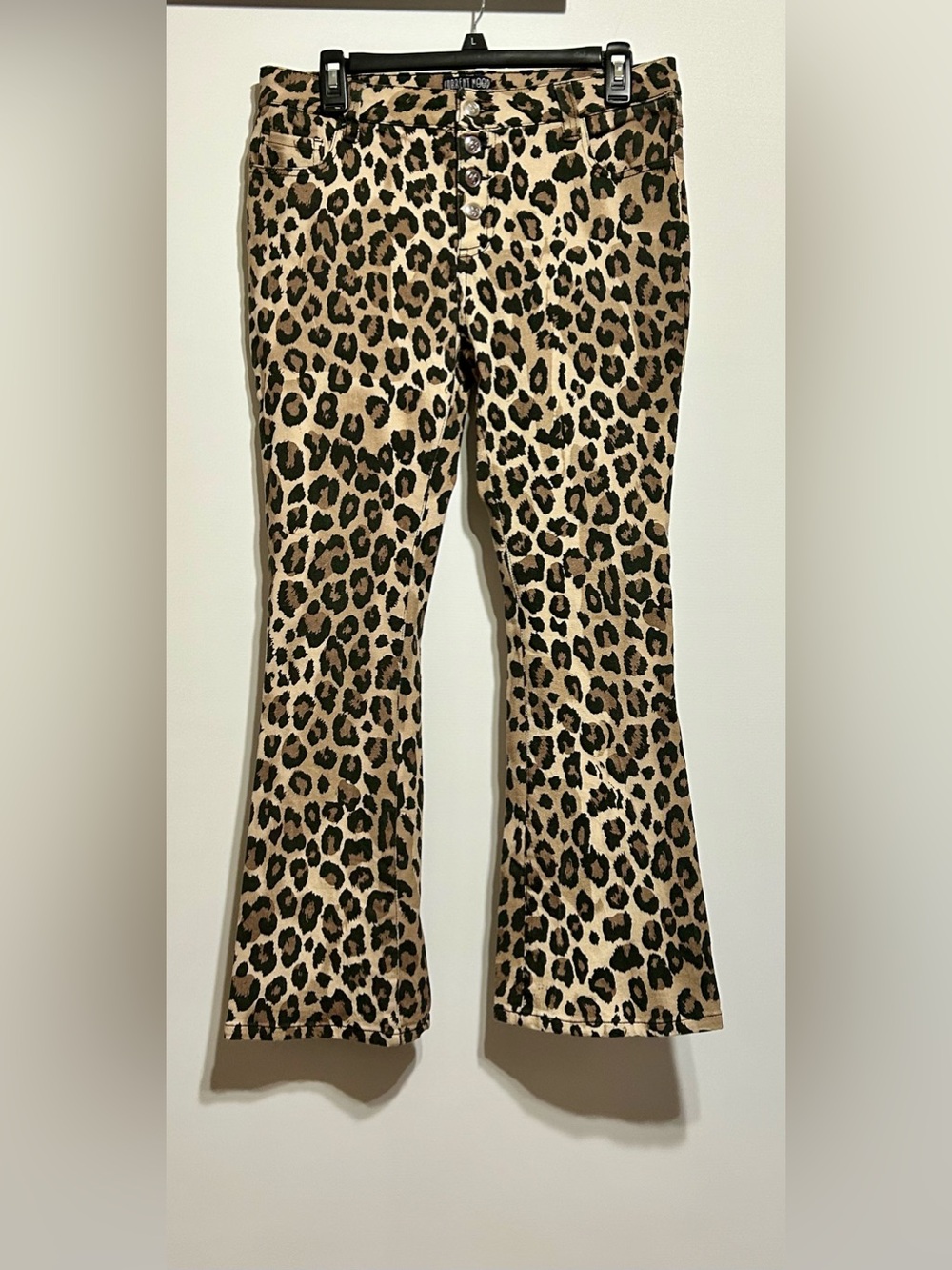 Current Mood Leopard Print Flare Jeans - Tan & Black
